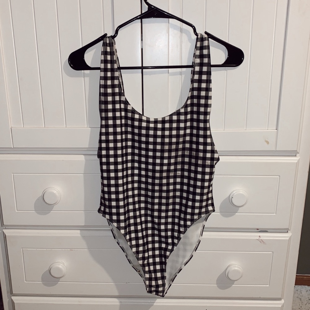 B&W Gingham One Piece Swim Suit